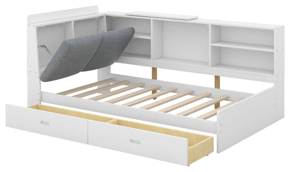 Gewnee Wood Twin Size platform bed with Storage Headboard