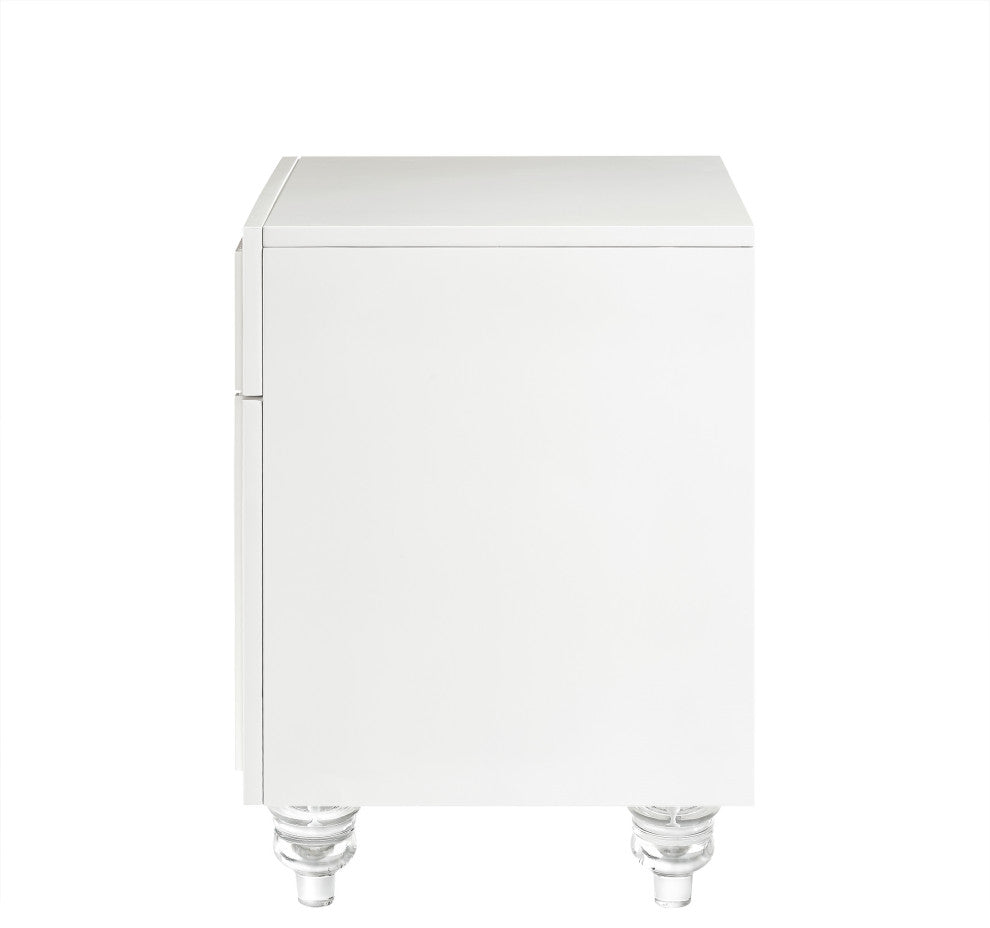 Henie Trellis Design Lacquer-Finish Lucite Leg Side Table, White