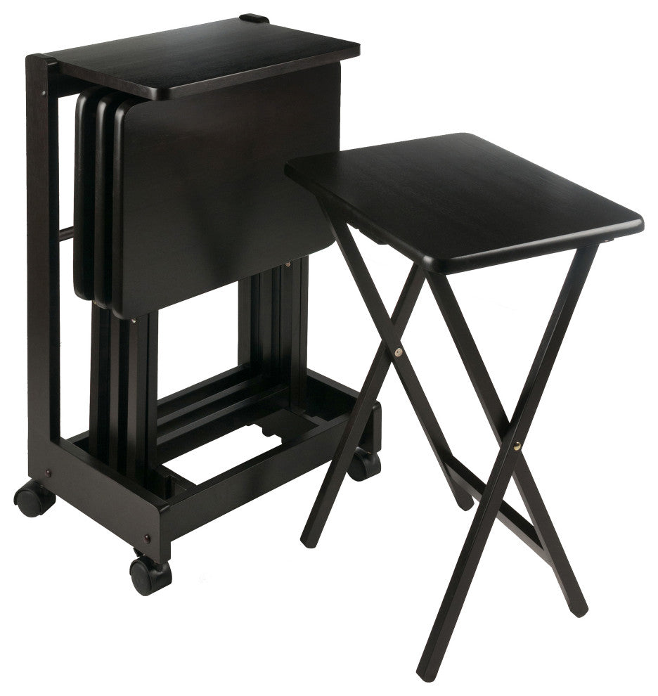 Brienda 5-Pc Snack Table Set with Flip Top Mobile Stand, Coffee