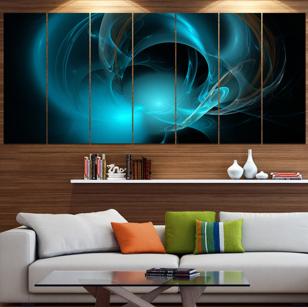 Blue Fractal Galactic Nebula, Abstract Wall Art Canvas, 83"x32", 7 Panels