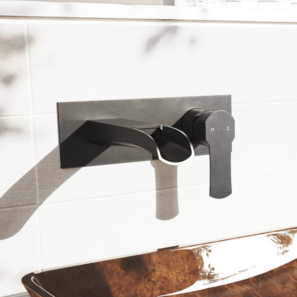 VIGO Cornelius 3" H Single Handle Wall Mount Bathroom Faucet, Matte Black