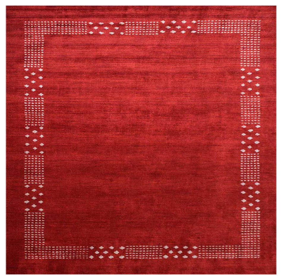 HAND KNOTTED LOOM SILK ECO-FRIENDLY AREA RUGS -8'x8', Square, Red, Contemporary