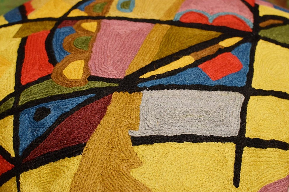 Kandinsky Yellow Gold Pillow Cover Varyagi Hand Embroidered Wool 18x18"