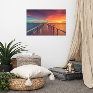 Surreal Wooden Pier At Sunset Intrigued Landscape Photo Loose Wall Art Print, 24" X 36"