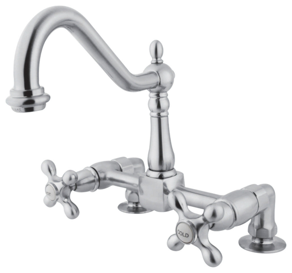 Kingston Brass Two-Handle Bridge Kitchen Faucet, Polished Chrome