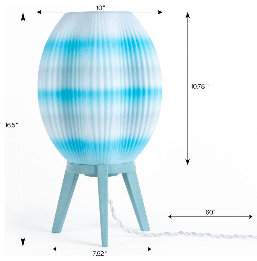 Wavy 16.5" Plant-Base PLA Dimmable LED Table Lamp, Blue/White