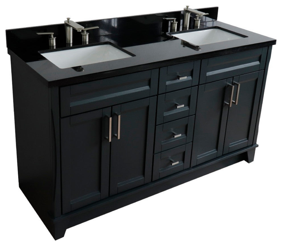 61" Double Sink Vanity, Dark Gray Finish And Black Galaxy Granite