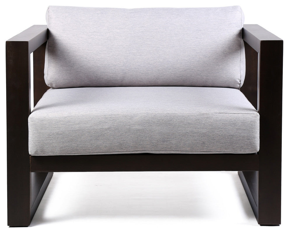Paradise Outdoor Dark Eucalyptus Wood Lounge Chair With Gray Cushions