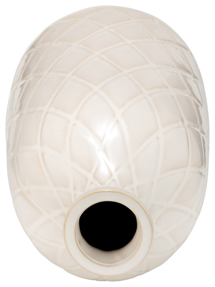 Ceramic 16" Plaid Textured Vase, Beige
