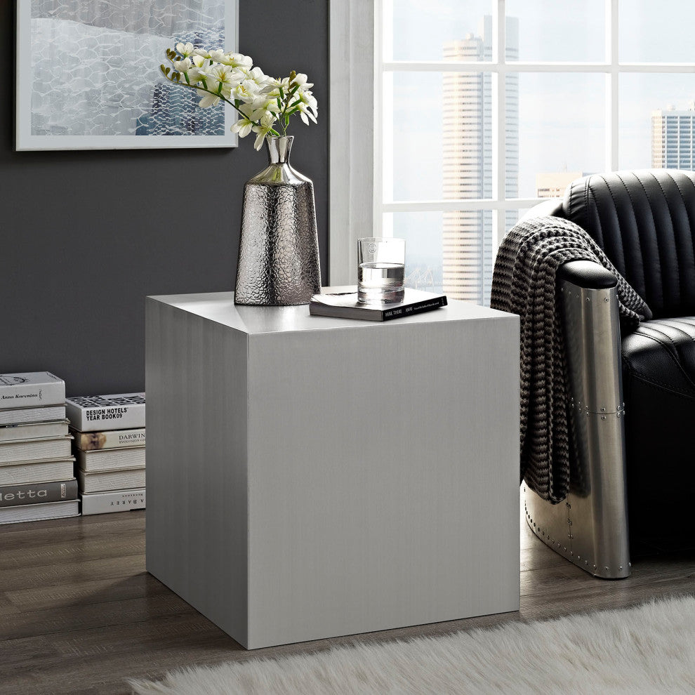 Modern Silver Cast Stainless Steel Side Table