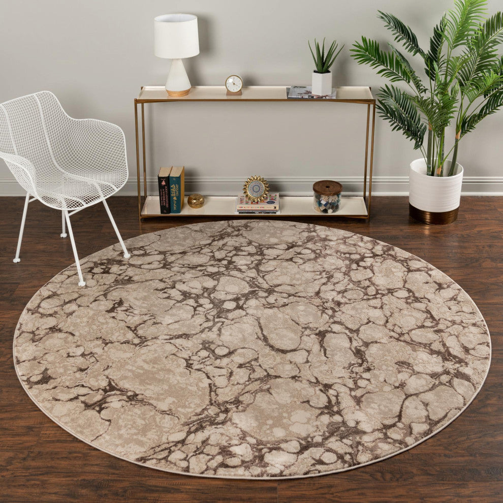 Unique Loom Oasis Breeze Area Rug, Brown, 4' 0 X 4' 0 Round
