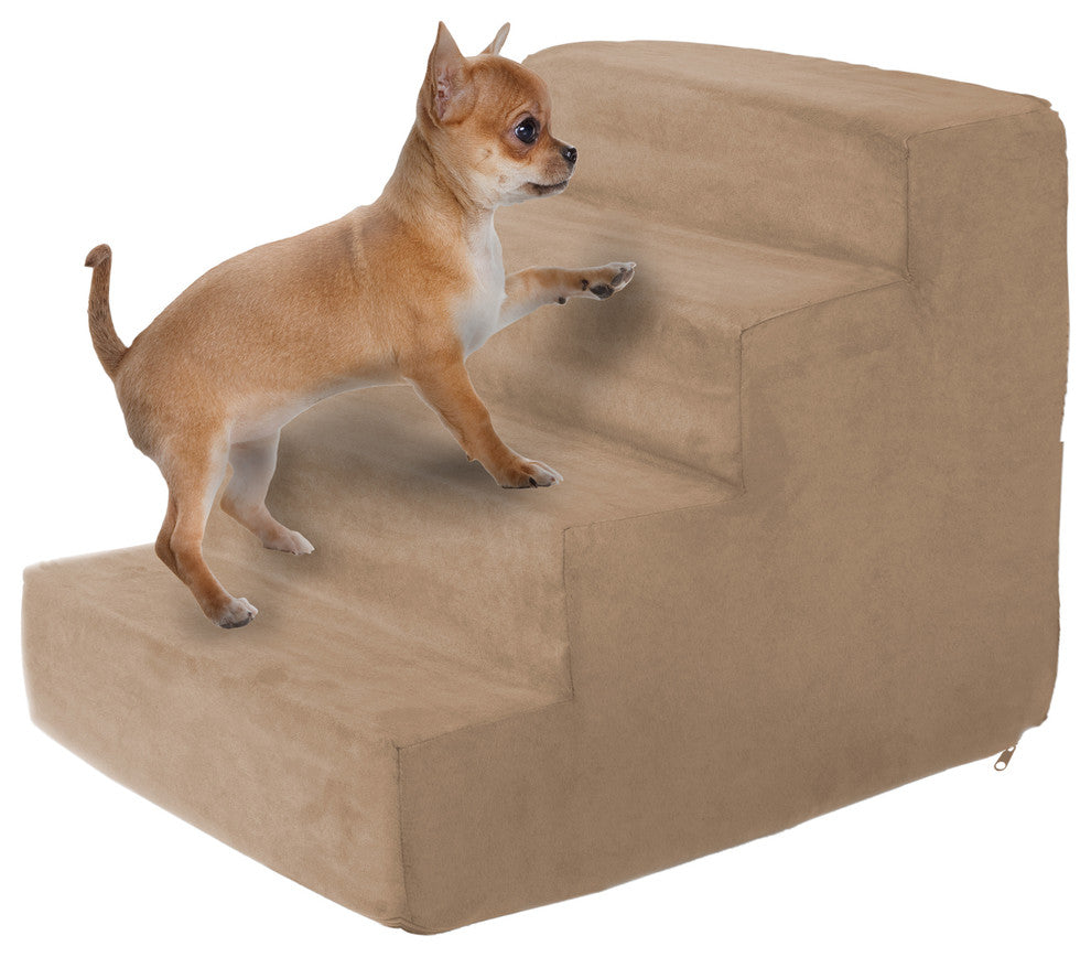 High Density Foam Pet Stairs 4 Steps With Removeable Cover By Petmaker, Tan