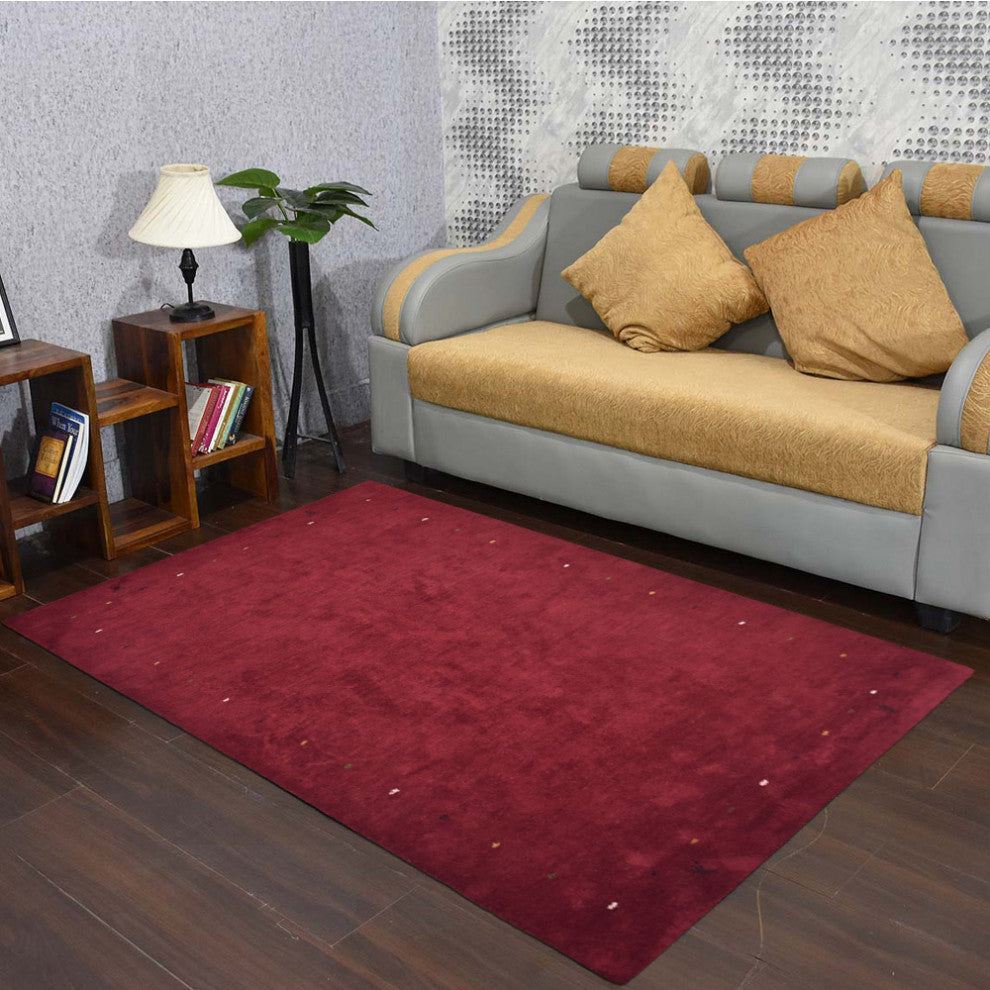 Hand Knotted Loom Silk Mix Area Rug Contemporary Red