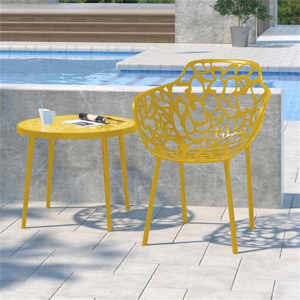 LeisureMod Devon Modern Indoor Outdoor Aluminum Dining Armchair in Yellow
