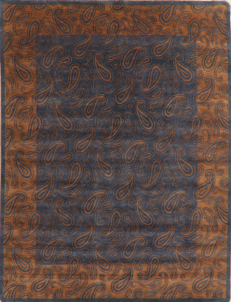 Traditional Nepal Indian Handmade Paisley Oriental Area Rug, Blue, 11'9"X9'0"