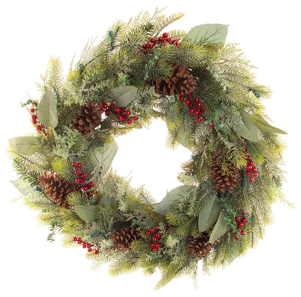 30" Lighted Christmas Wreath, Winter Frost