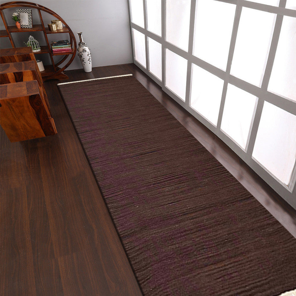 HAND WOVEN FLAT WEAVE KILIM WOOL ECO-FRIENDLY AREA RUGS,Brown, Solid Design