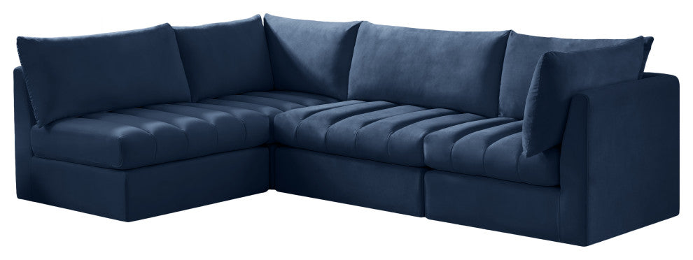 Jacob Velvet Upholstered 4-Piece L-Shaped Modular Sectional, Navy