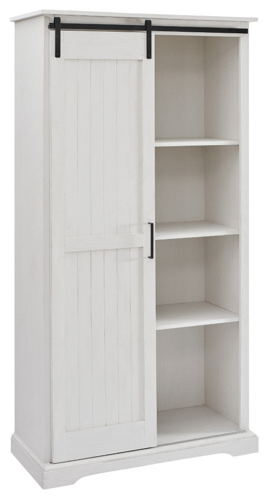 Modern Farmhouse Grooved Sliding Door Tall Storage Cabinet "“ Brushed White