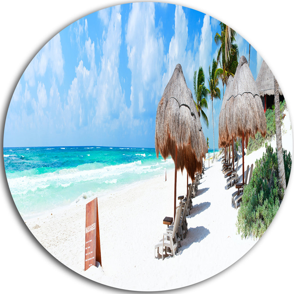 Caribbean Coast In Tulum Mexico, Seascape Large Disc Metal Artwork, 11"