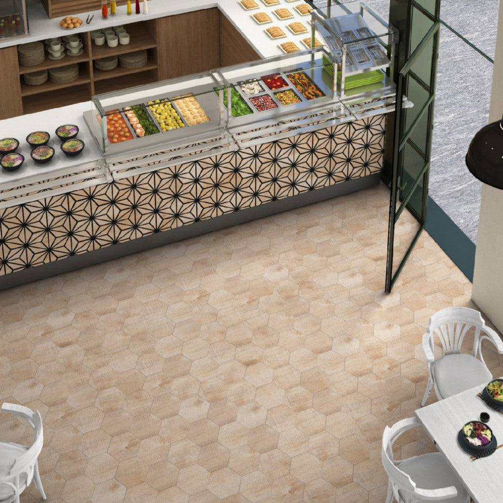 Sawnwood Hex Beige Porcelain Floor and Wall Tile