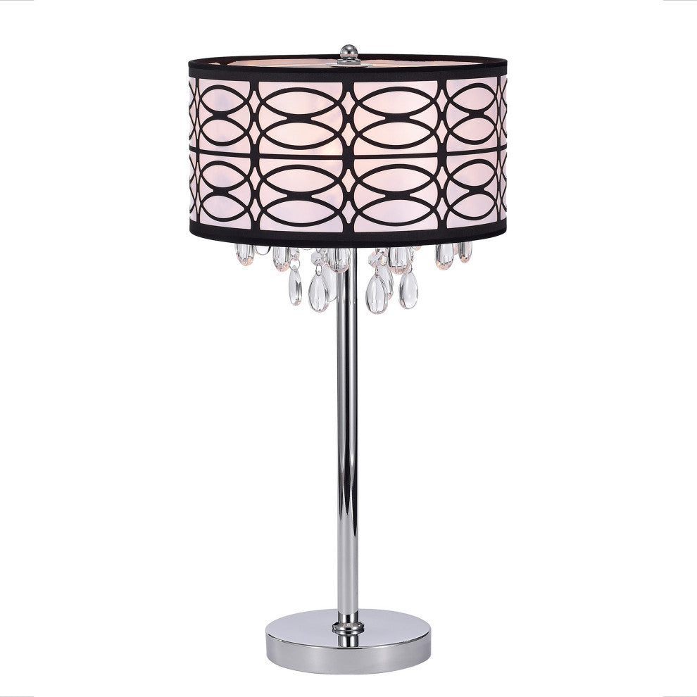 WAREHOUSE OF TIFFANY'S TL4825  Chrome 3 Light Fabric Crystal Metal Table Lamp