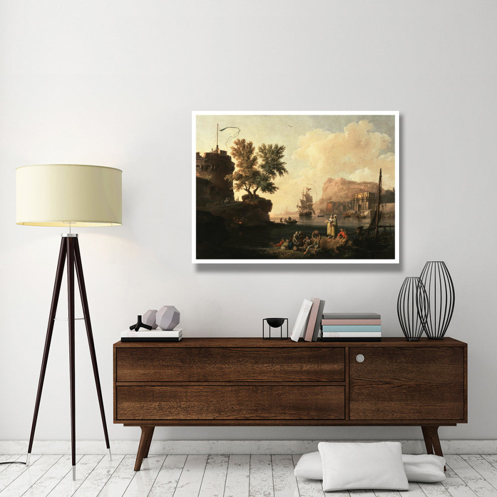 "Mediterranean Harbor Scene" Paper Print by Pierre-Jacques Volaire, 50"x38"