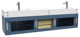 CastelloUSA Amazon 72" Wall Mounted Vanity Set, Blue, White Top, Black Handles