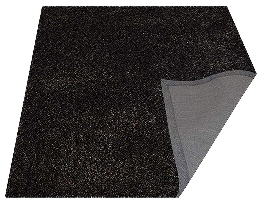 HAND TUFTED SHAG POLYESTER ECO-FRIENDLY AREA RUG,Silver Black Color,Solid Design