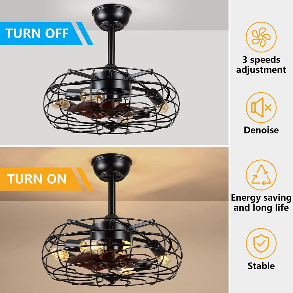 4 Light Caged Fan With Lights Remote Control Black Ceiling Fan Light