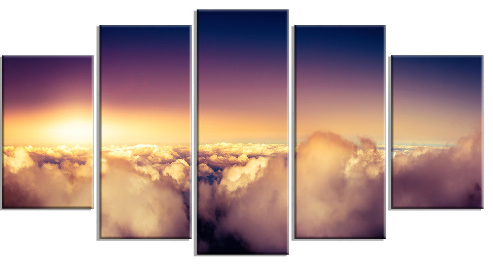 "Blue Sky Over Clouds Panorama" Landscape Wall Art Wall Art, 5 Panels, 60"x32"