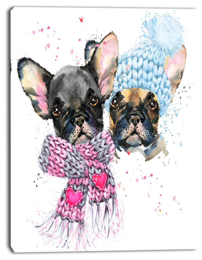 Lovely Puppies with Neck Shawls, Contemporary Animal Art Canvas, 30"x40"