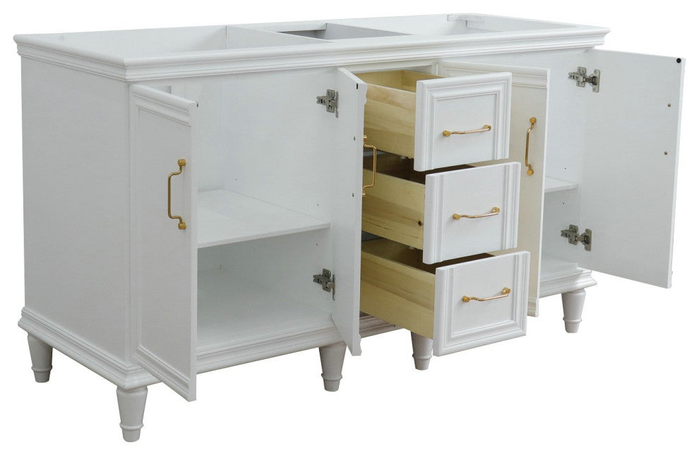 60" Double Vanity, White Finish, Cabinet Only