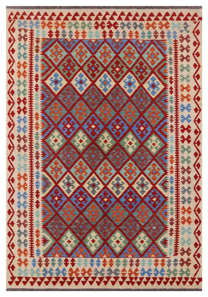 6' 7" X 9' 5" Flat Weave Kilim Wool On Wool Rug - Q12550