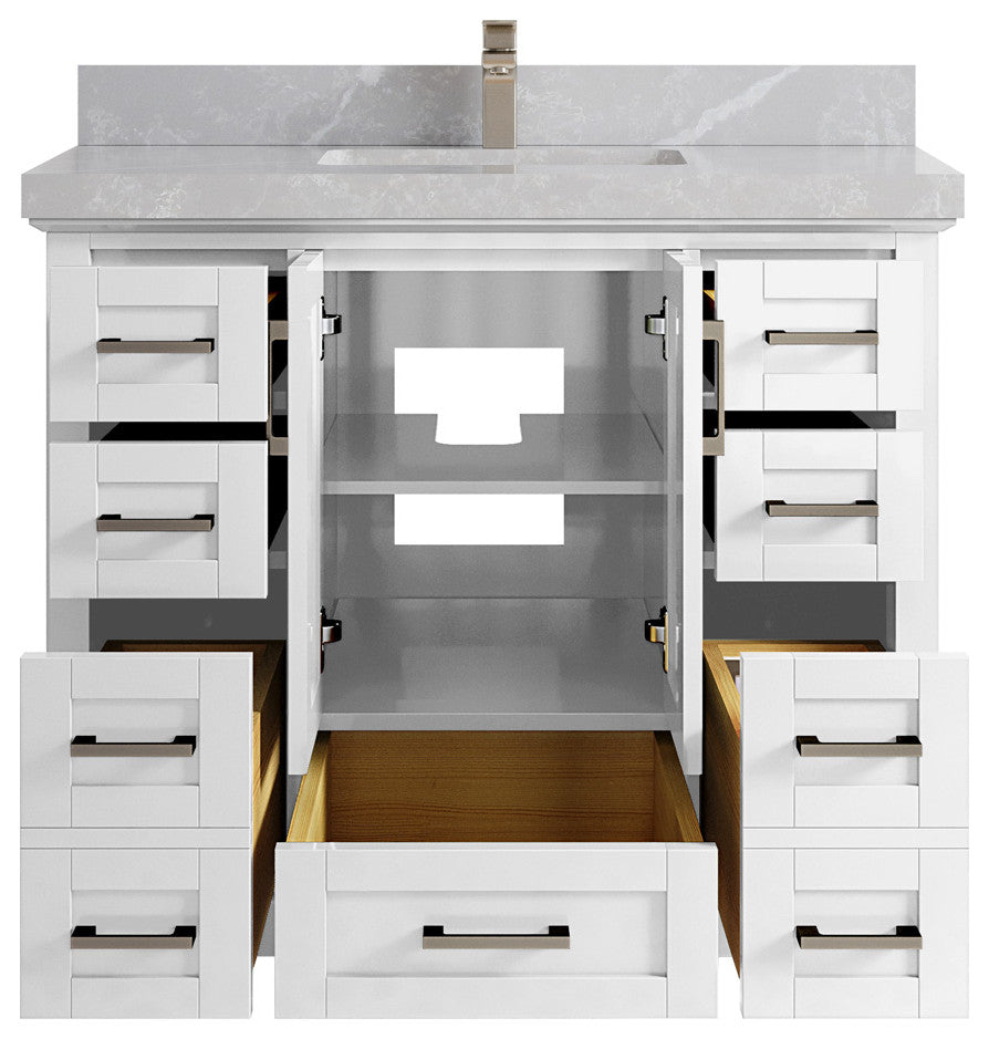 Boston 42 Single Sink Bath Vanity in White 2" Pearl Gray