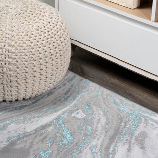Swirl Marbled Abstract Area Rug, Gray/Turquoise, 5 X 8