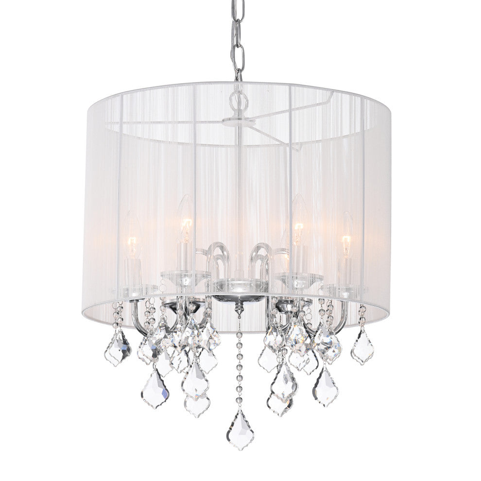Taylor 5-Light Chrome White Threaded Drum Shade Crystal  Glam Chandelier