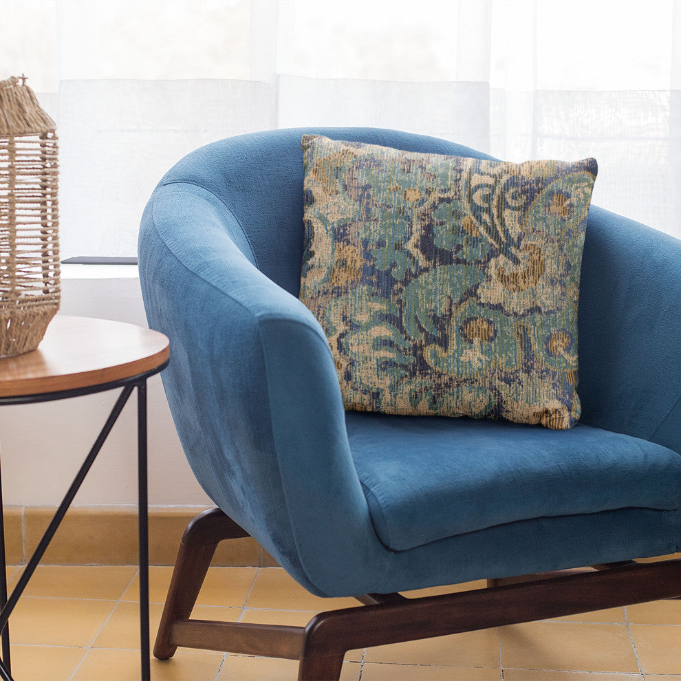 Plutus Blue Amazonian Damask Luxury Throw Pillow, 26"x26"