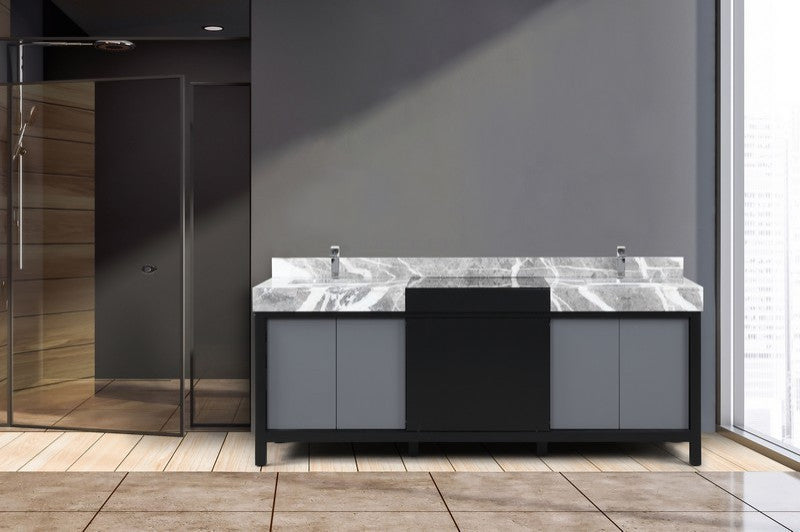 Zilara Black and Grey 84" Double Vanity, Monte Chrome Faucet Set