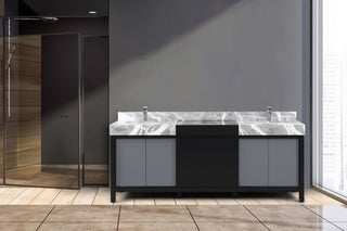 Zilara Black and Grey 84" Double Vanity, Monte Chrome Faucet Set