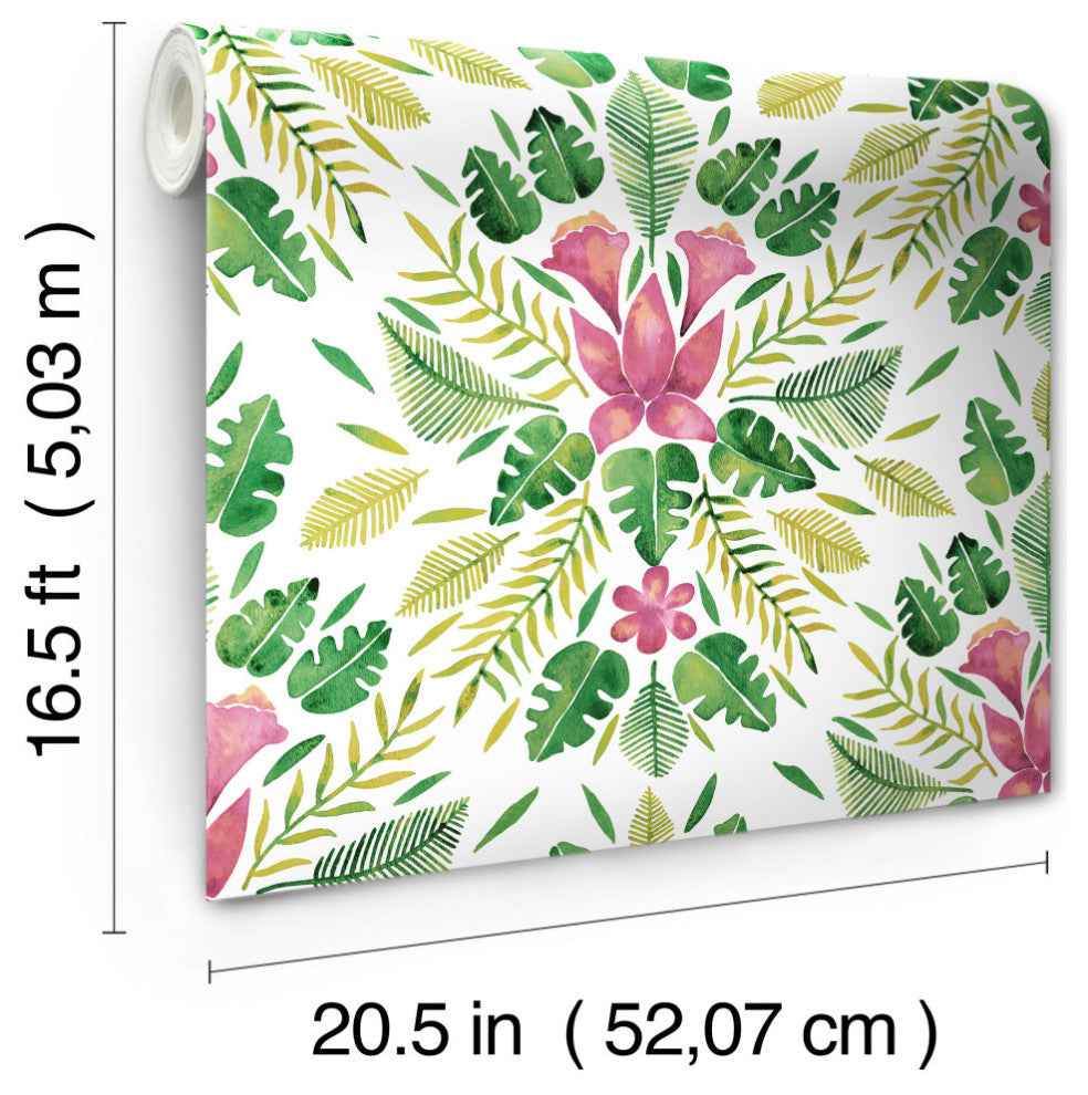 Green & Pink Green Cat Coquillette Tropical Peel & Stick Wallpaper