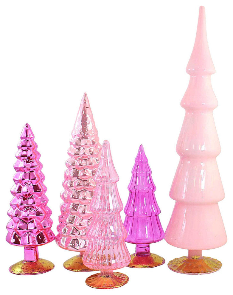 Cody Foster Pink Glass Hued Trees S/5 Easter Valentines Village Decorate Decor