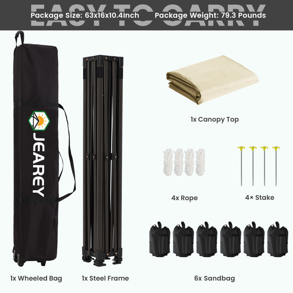 JEAREY Pop Up Canopy Tent, Outdoor Canopy, 4 Sand Bags, Beige, 10x20ft