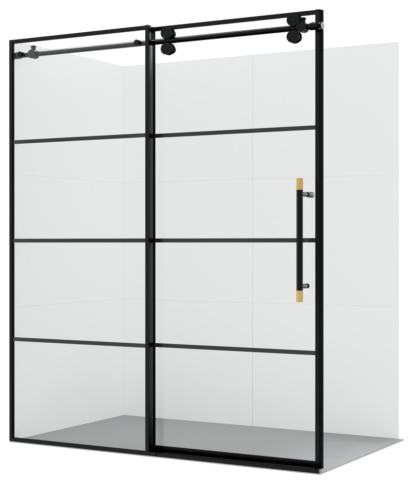 Losar Single Sliding Framed Shower Door, Matte Black, 68" W X 78"h