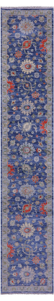 2' 6" X 13' 9" Runner Hand Knotted Turkish Oushak Wool Rug - Q15509