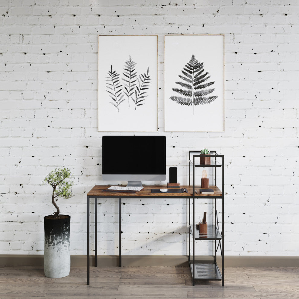 All-in-One Computer Desk, Shelves Modern Industrial Stylefor Home Office