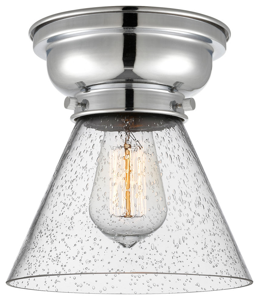 Large Cone 1-Light Flush Mount, Polished Chrome, Seedy