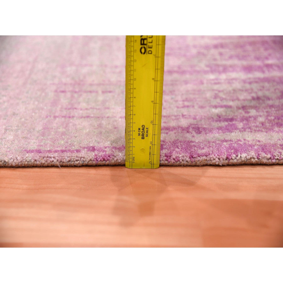 Pink Vertical Ombre Design Natural Wool Hand Knotted Oriental Mat Rug, 2'0"x3'2"