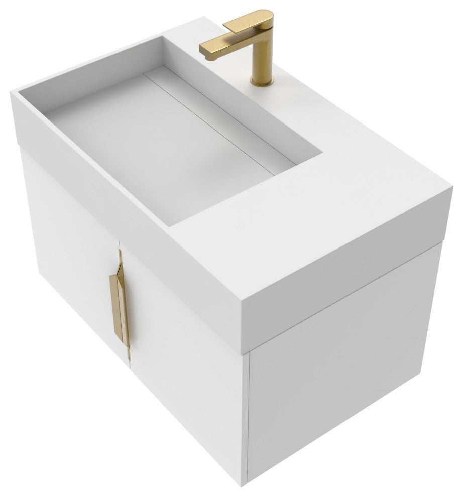 CastelloUSA Amazon 30" Left Wall Mounted Bathroom Vanity Set, White, White Top, Gold Handles