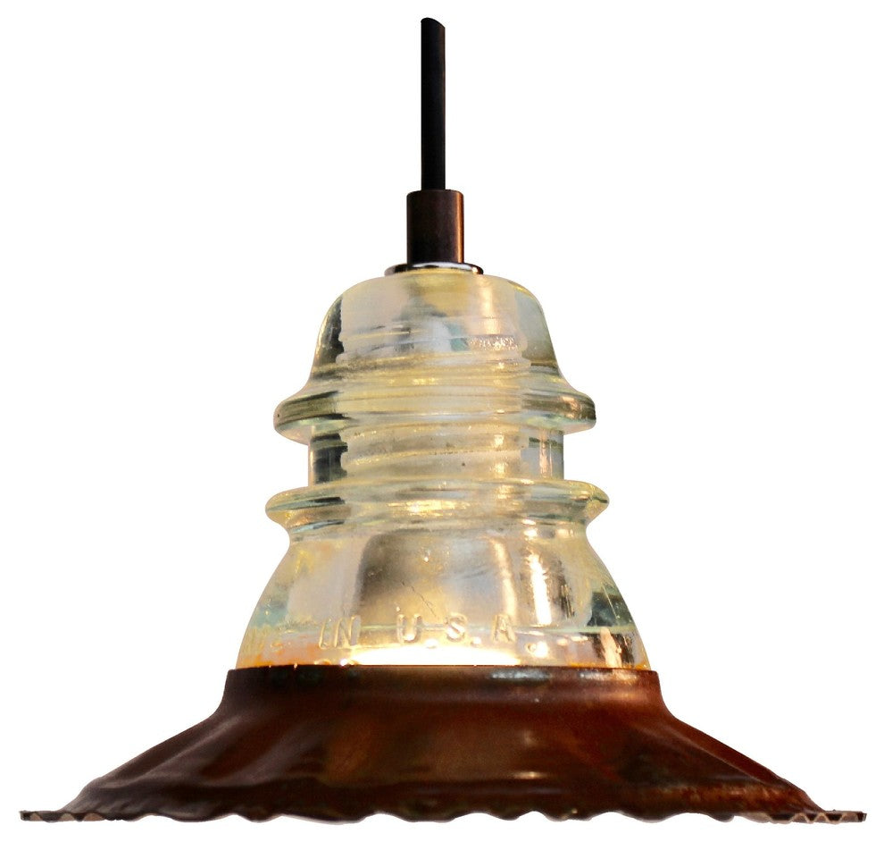 Insulator Light Pendant Fluted Metal Hood, LED 120V 6W 500 Lumen